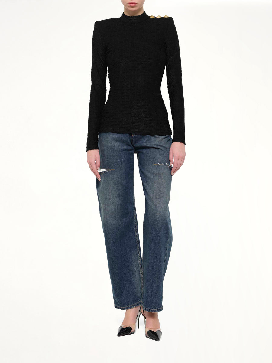 LS Bouclette Monogram Top in Black