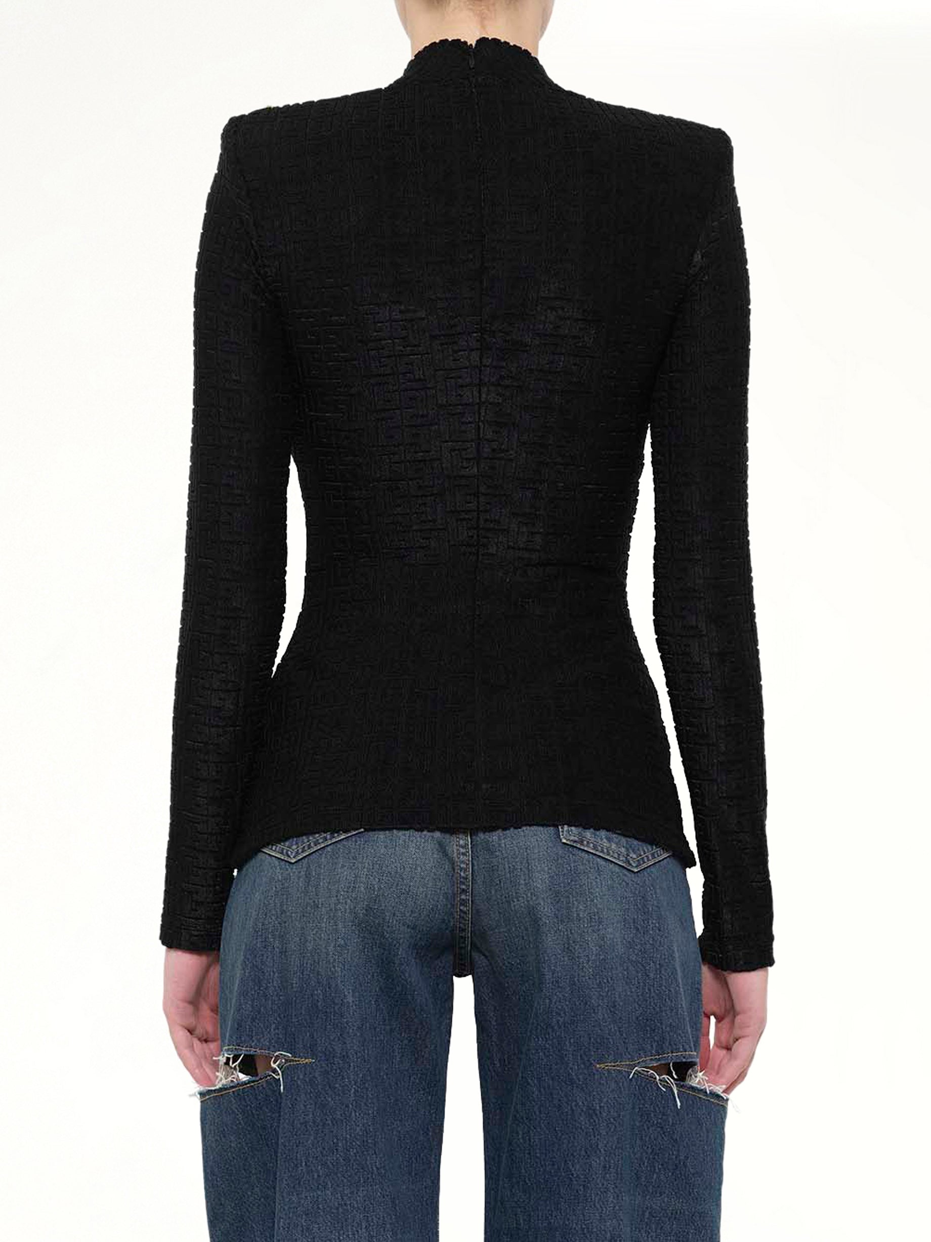 LS Bouclette Monogram Top in Black