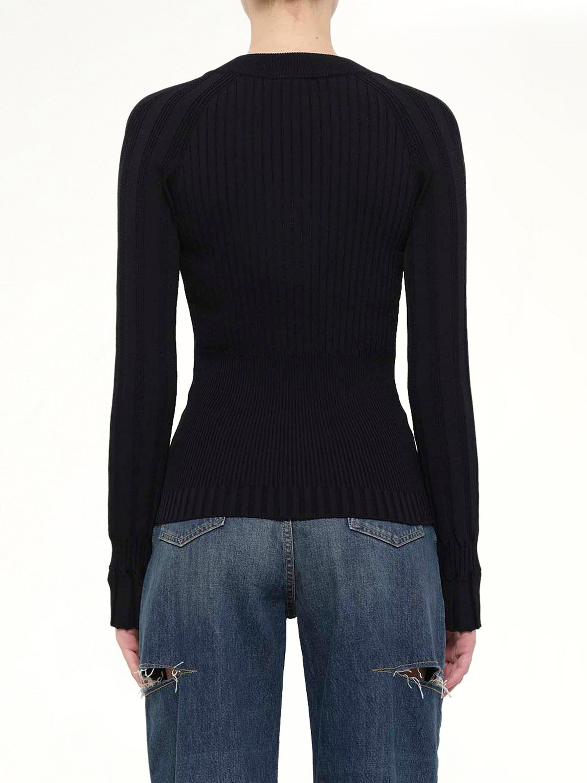 LS Buttoned V-Neck Light Knit Cardigan in Black