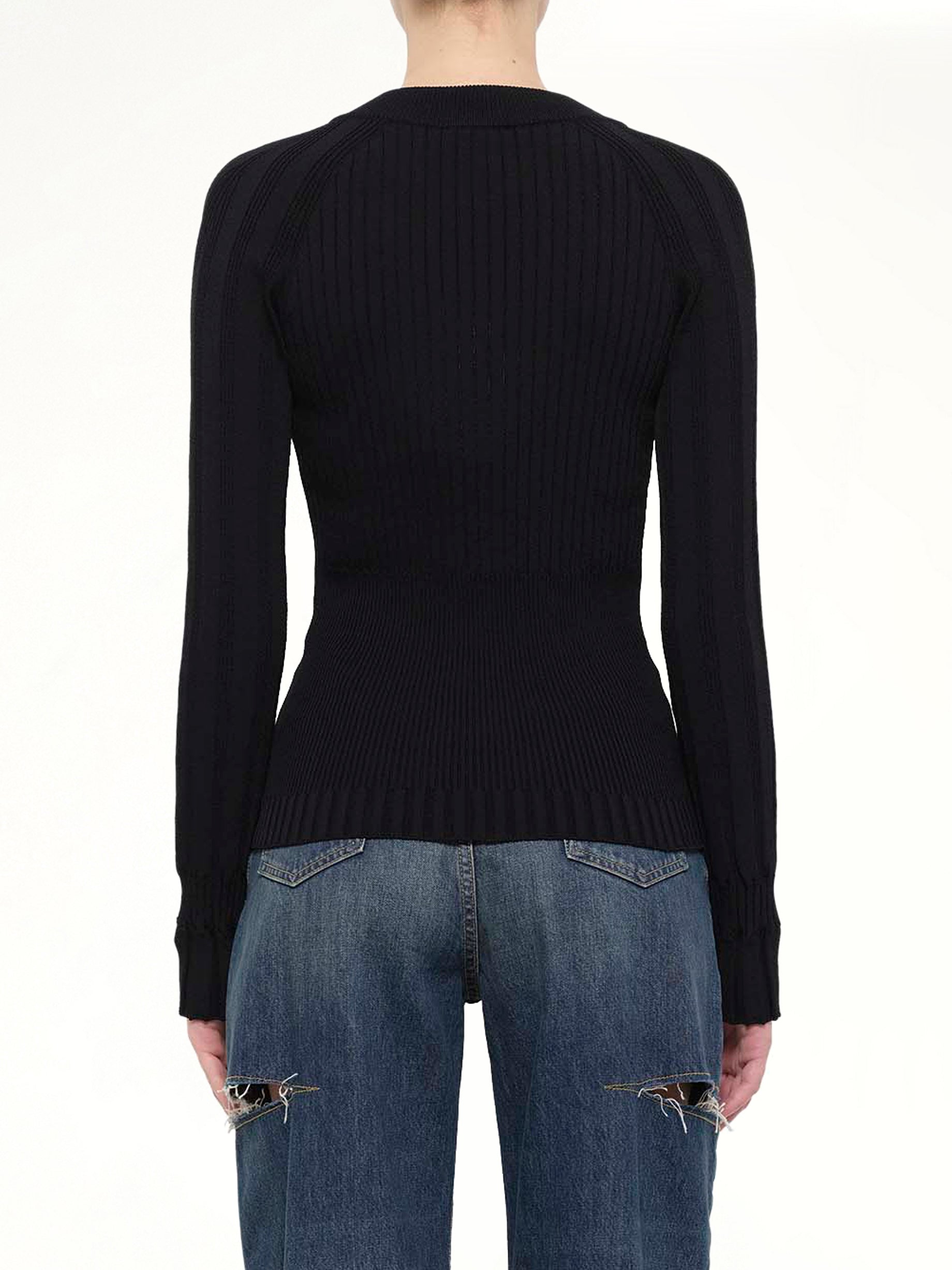 LS Buttoned V-Neck Light Knit Cardigan in Black