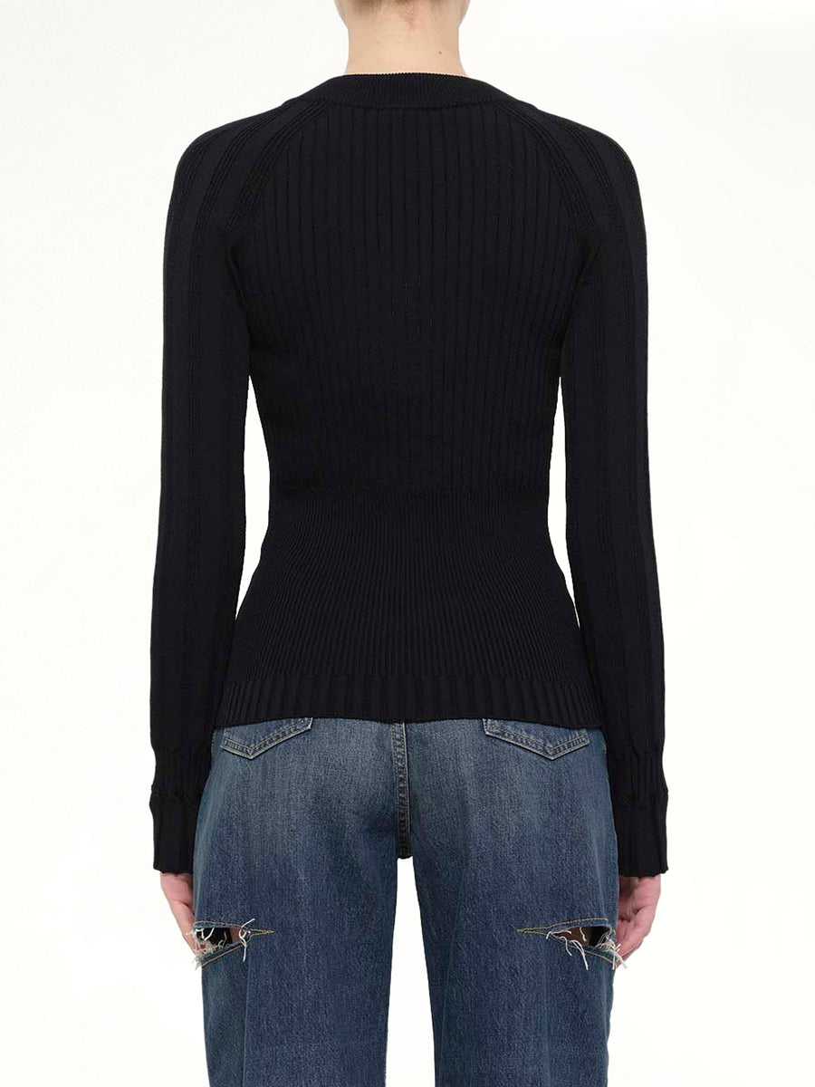 LS Buttoned V-Neck Light Knit Cardigan in Black