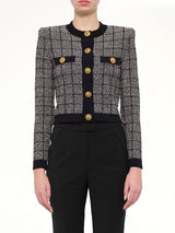 Round Collar Light Tweed Knit Cardigan in Black