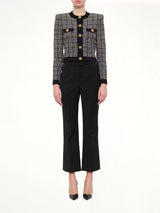 Round Collar Light Tweed Knit Cardigan in Black