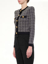 Round Collar Light Tweed Knit Cardigan in Black
