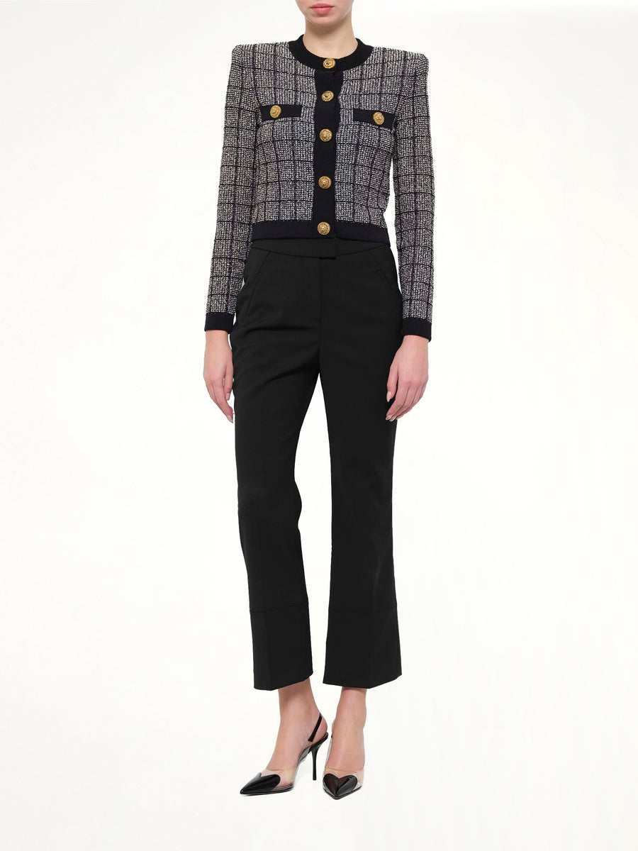 Round Collar Light Tweed Knit Cardigan in Black