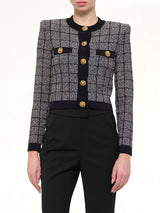 Round Collar Light Tweed Knit Cardigan in Black