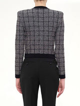 Round Collar Light Tweed Knit Cardigan in Black