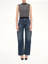 SL 3 Buttons Knit Light Tweed Top in Black