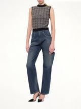 SL 3 Buttons Knit Light Tweed Top in Black