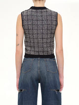 SL 3 Buttons Knit Light Tweed Top in Black
