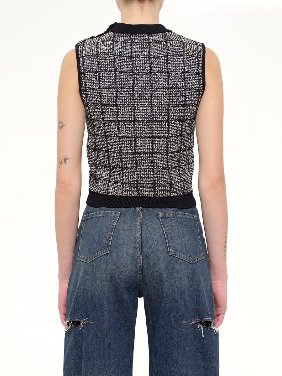 SL 3 Buttons Knit Light Tweed Top in Black