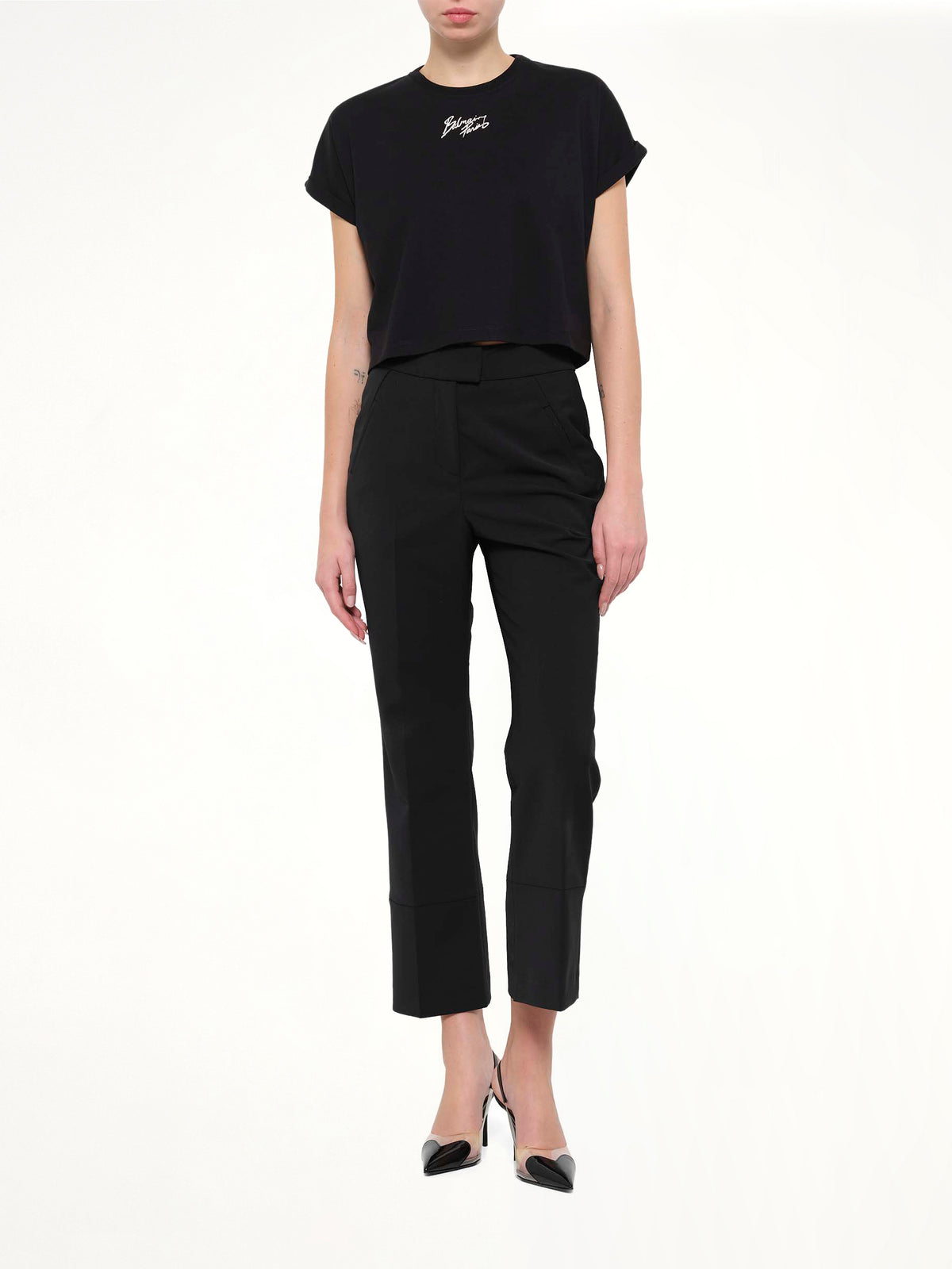 SS Balmain Paris Cropped T-Shirt in Black