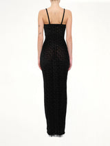 Thin Straps Velvet Monogram Long Dress in Black