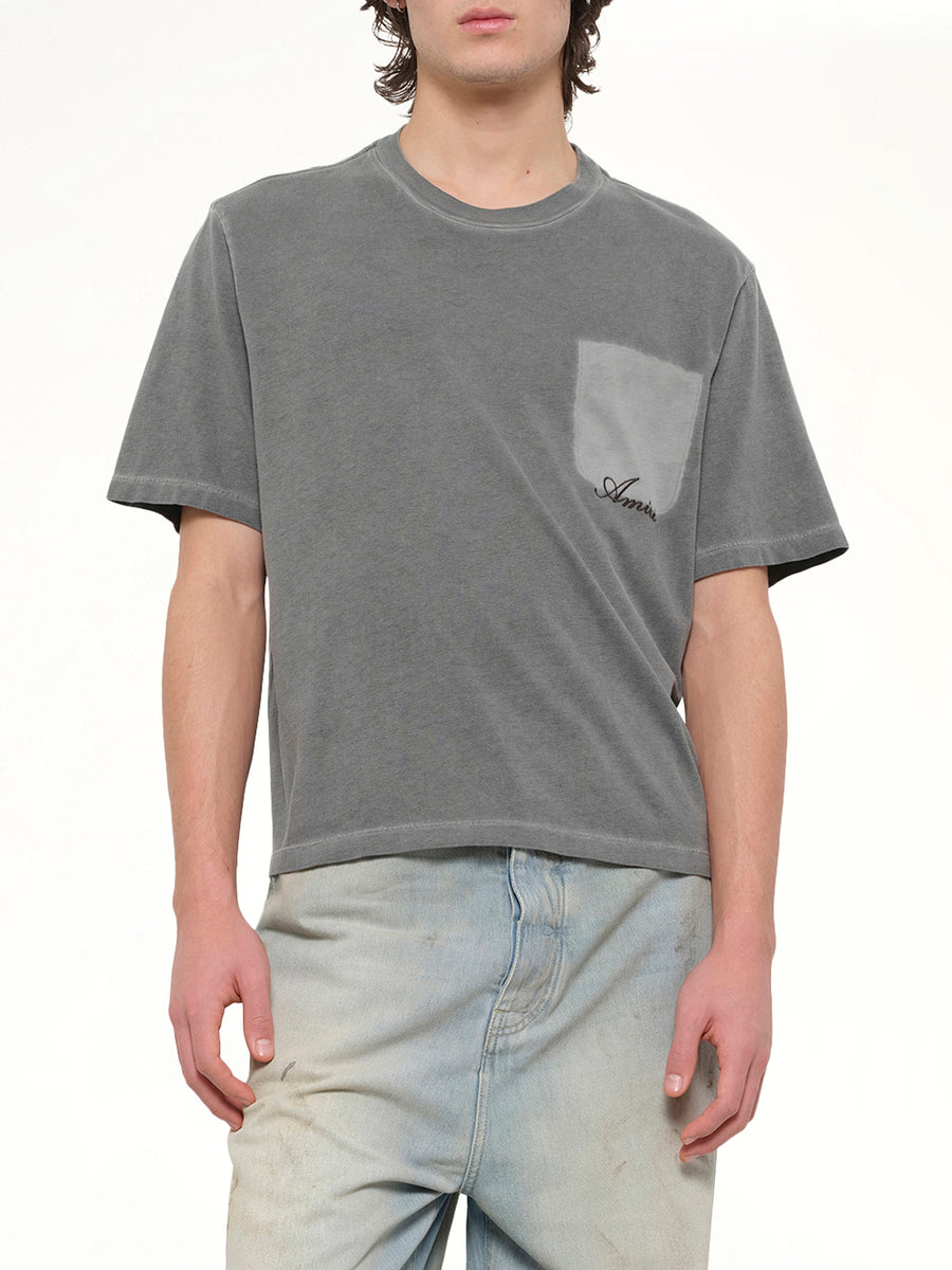 Faded Pocket Crop T-Shirt in Black