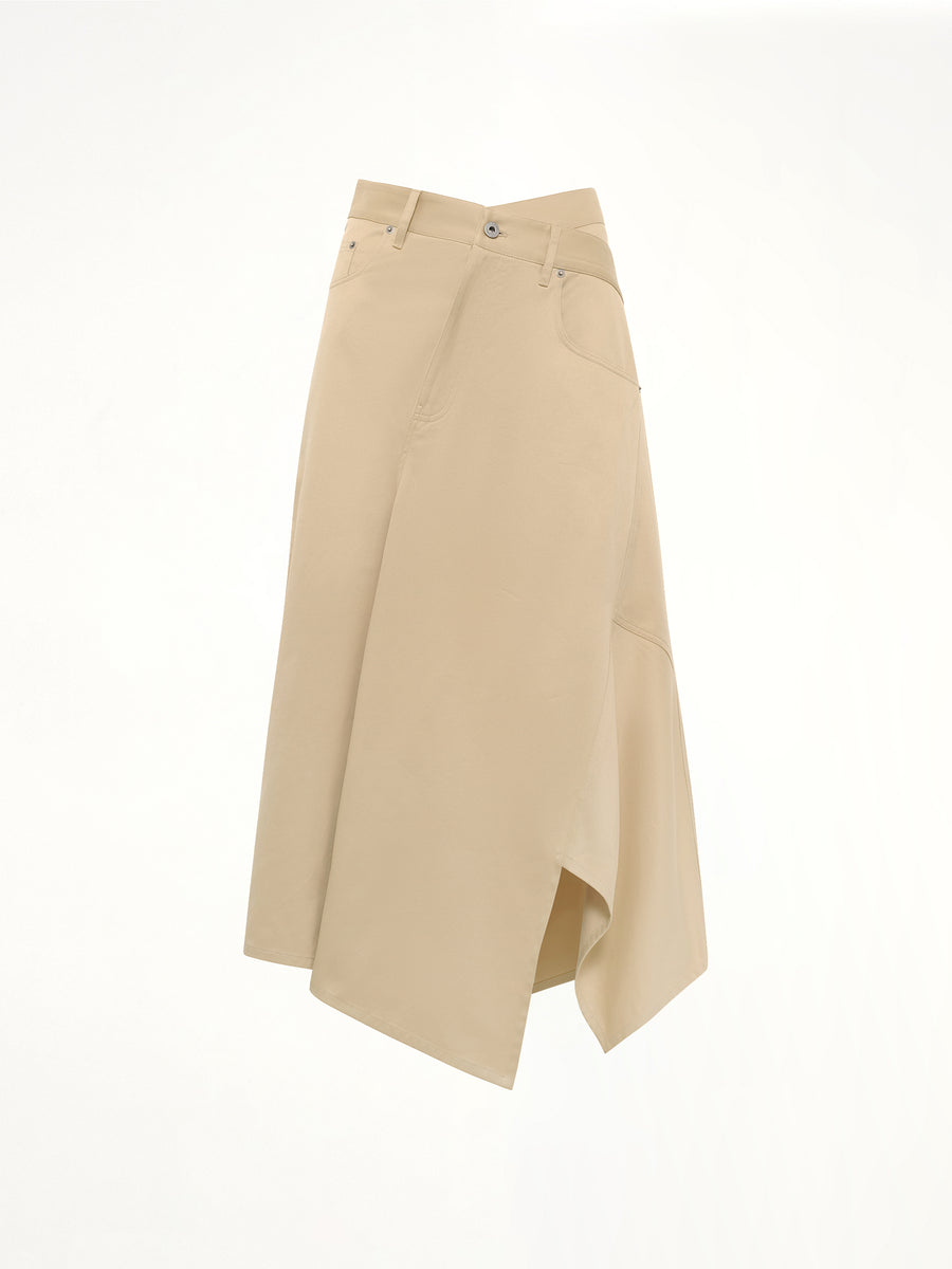 Cotton Utility Asymmetric Skirt in Beige