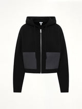 Wool Zip-Up Hoodie in Black