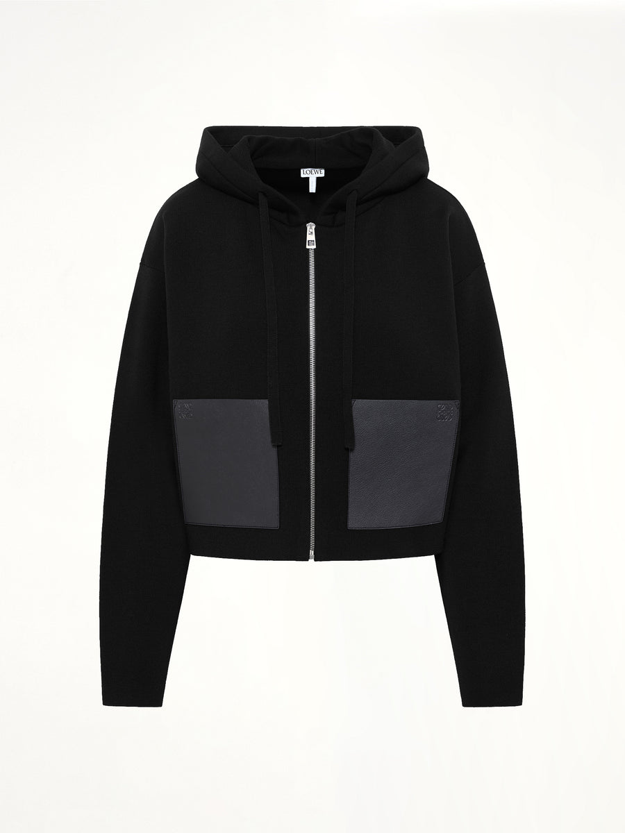 Wool Zip-Up Hoodie in Black