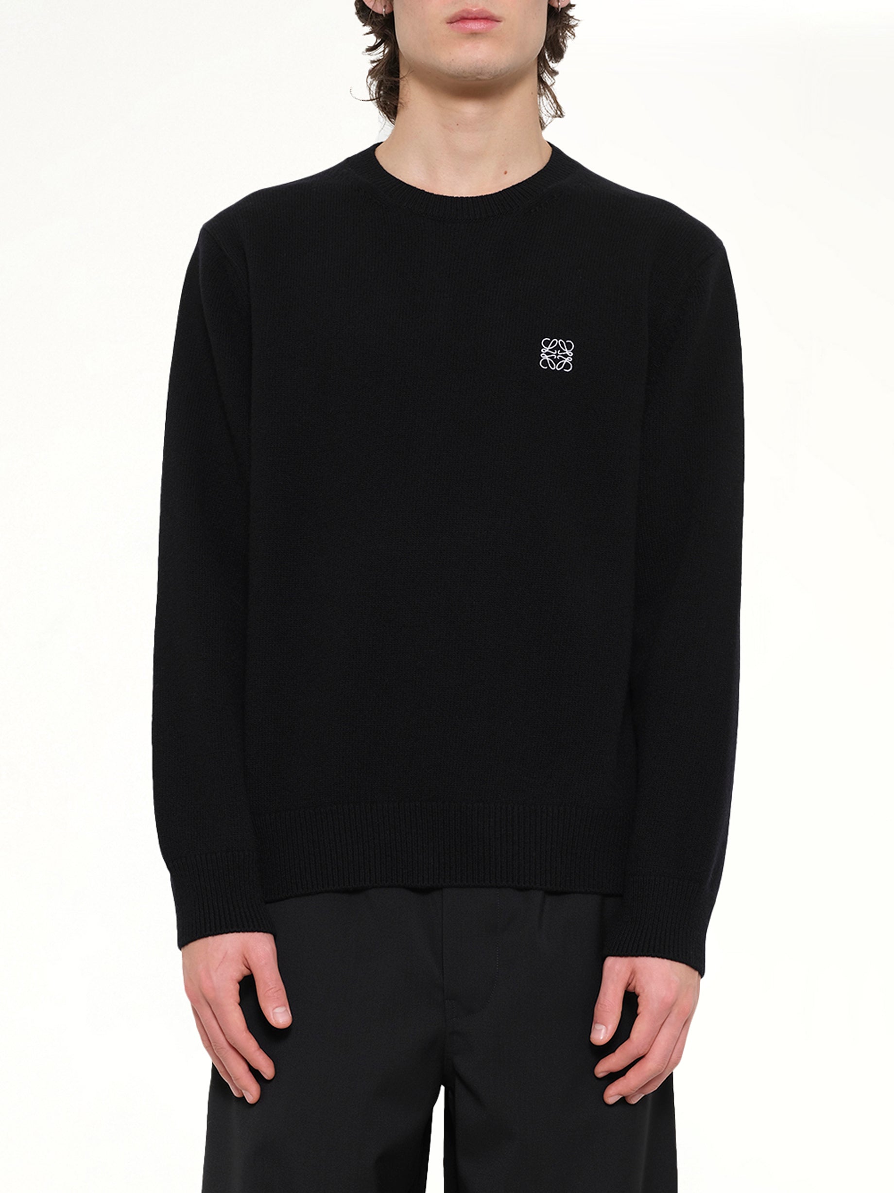 Anagram Embroidered Knit Sweater in Black