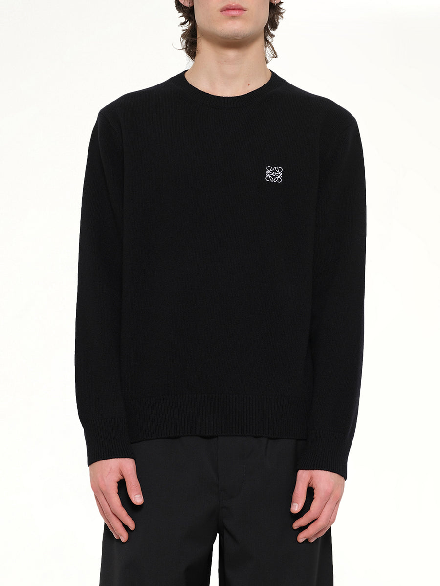 Anagram Embroidered Knit Sweater in Black