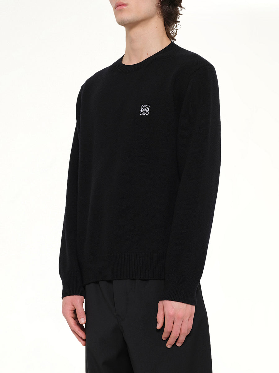 Anagram Embroidered Knit Sweater in Black