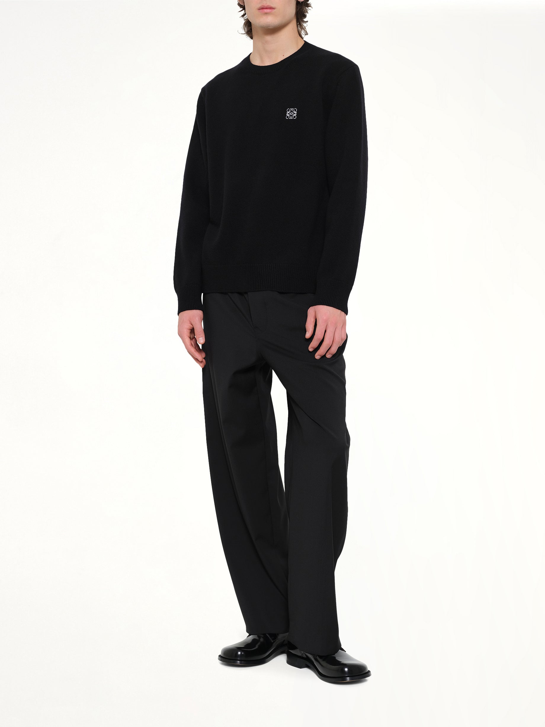 Anagram Embroidered Knit Sweater in Black