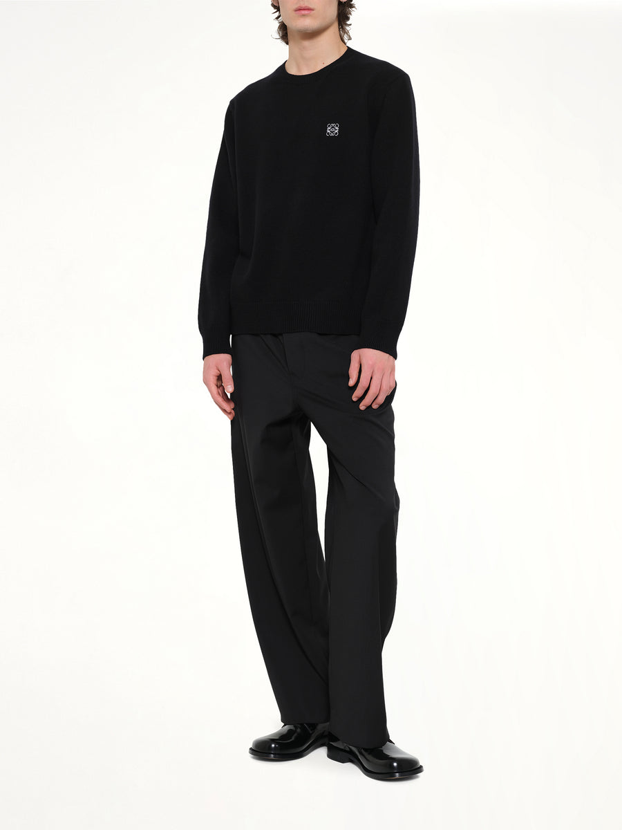 Anagram Embroidered Knit Sweater in Black