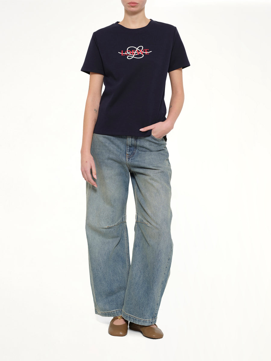 Anagram Regular Fit T-Shirt in Navy Blue/White