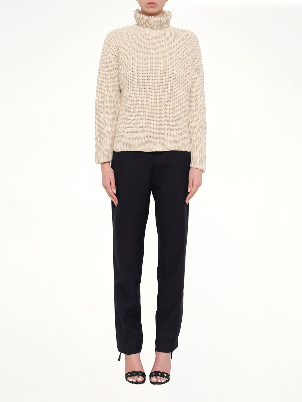 Crop Pearls Sweater in Beige