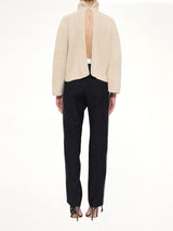 Crop Pearls Sweater in Beige
