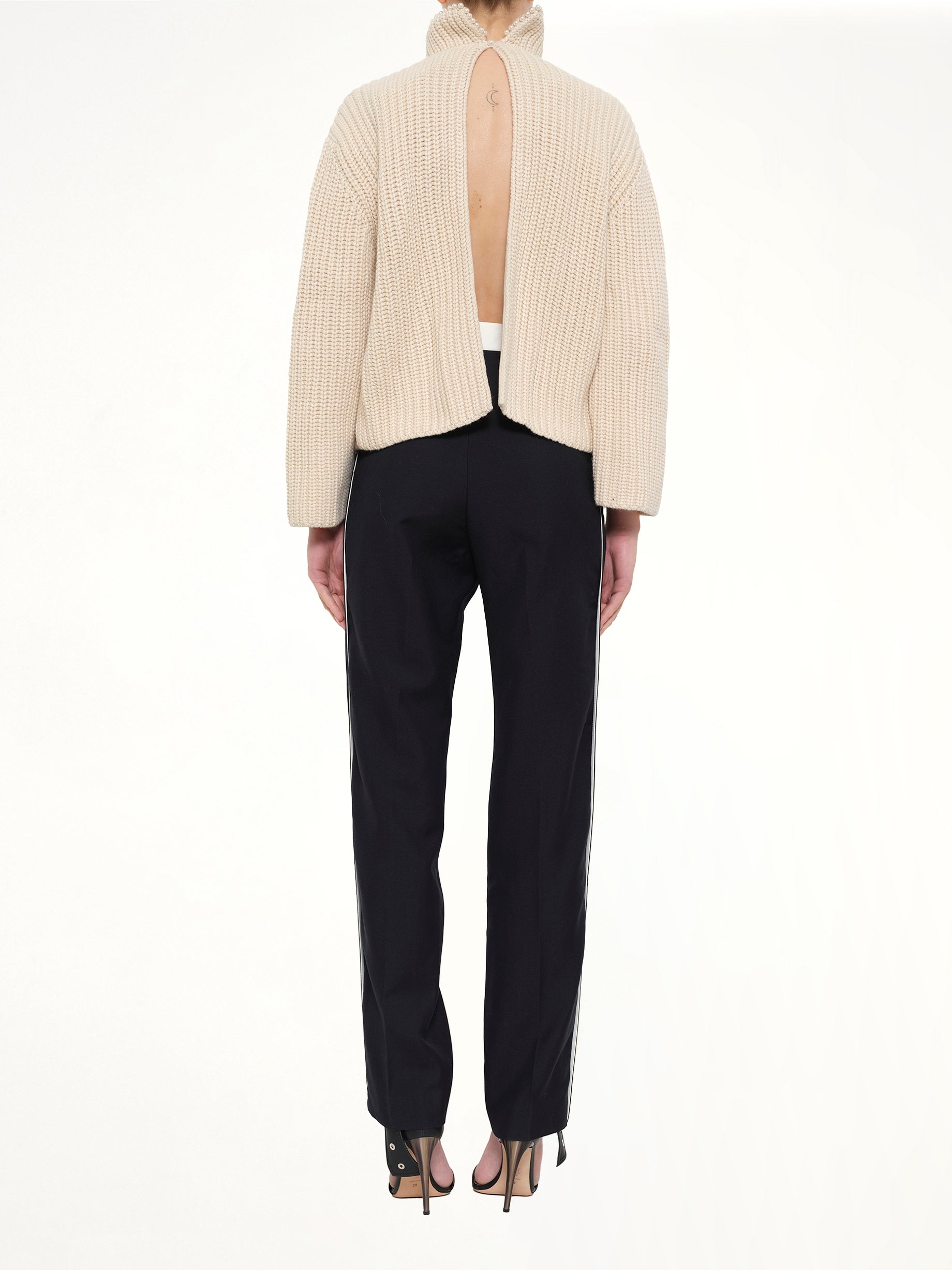 Crop Pearls Sweater in Beige