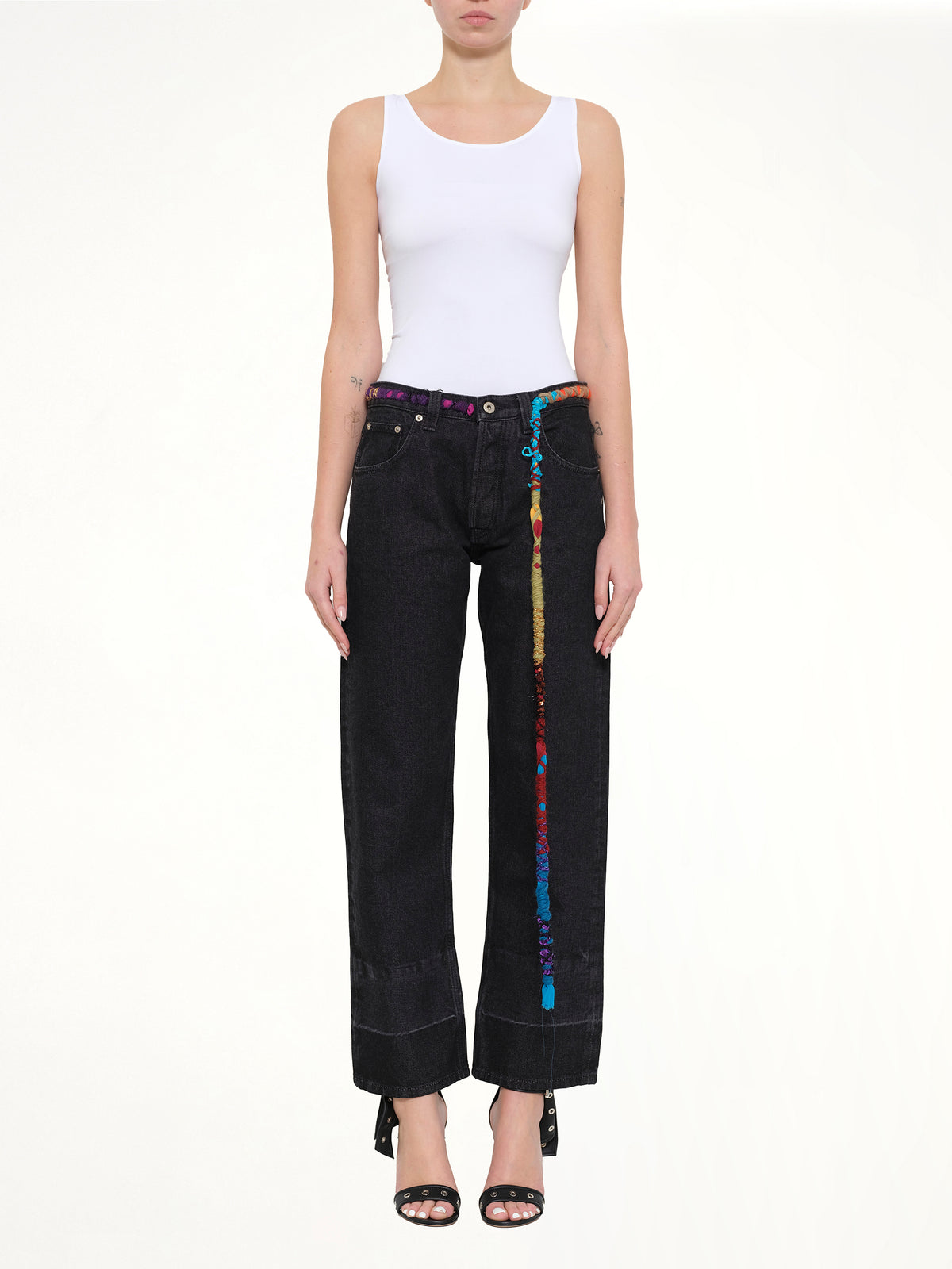 Embroidered Knot 5 Pocket Jeans in Black