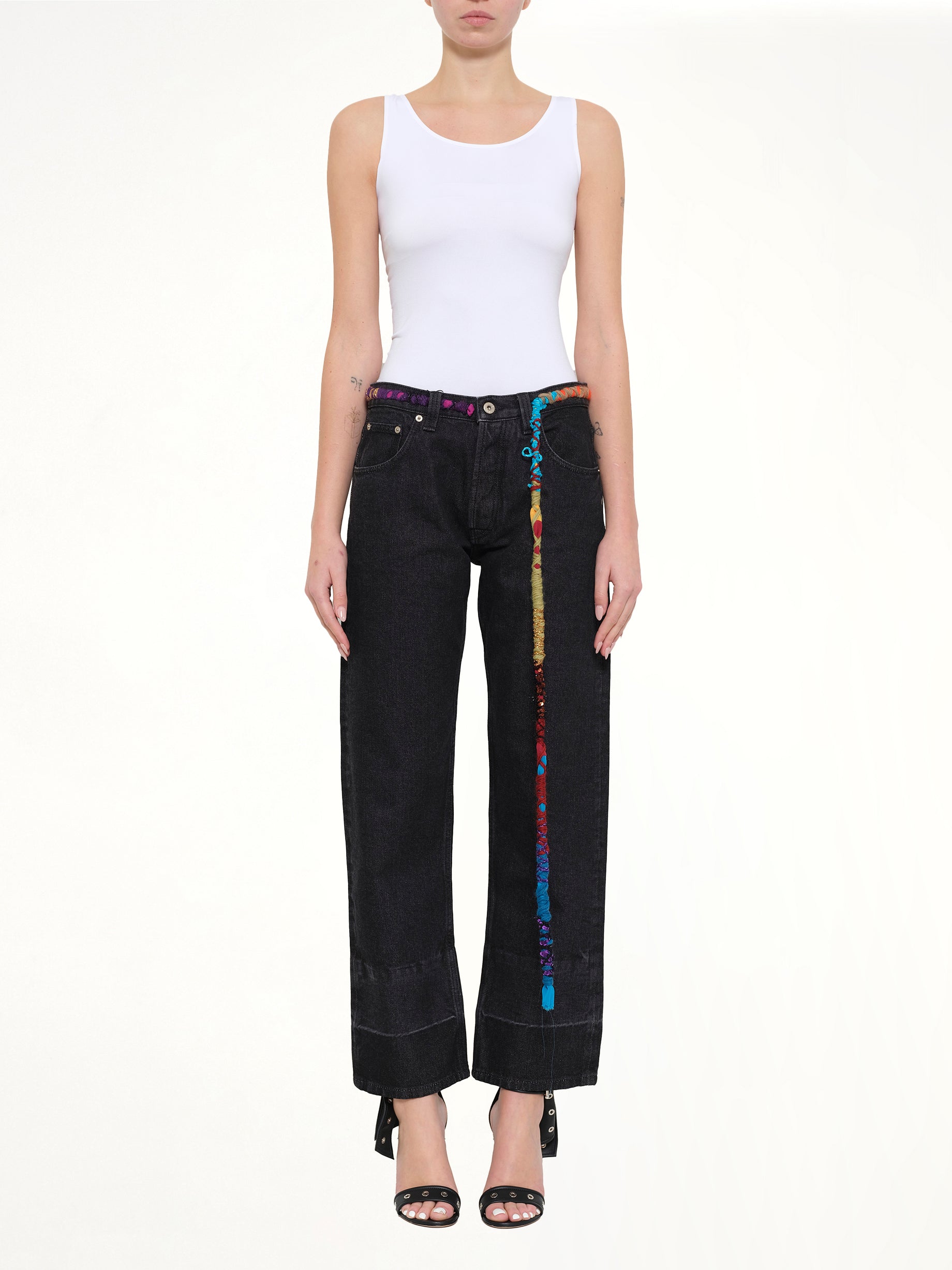 Embroidered Knot 5 Pocket Jeans in Black