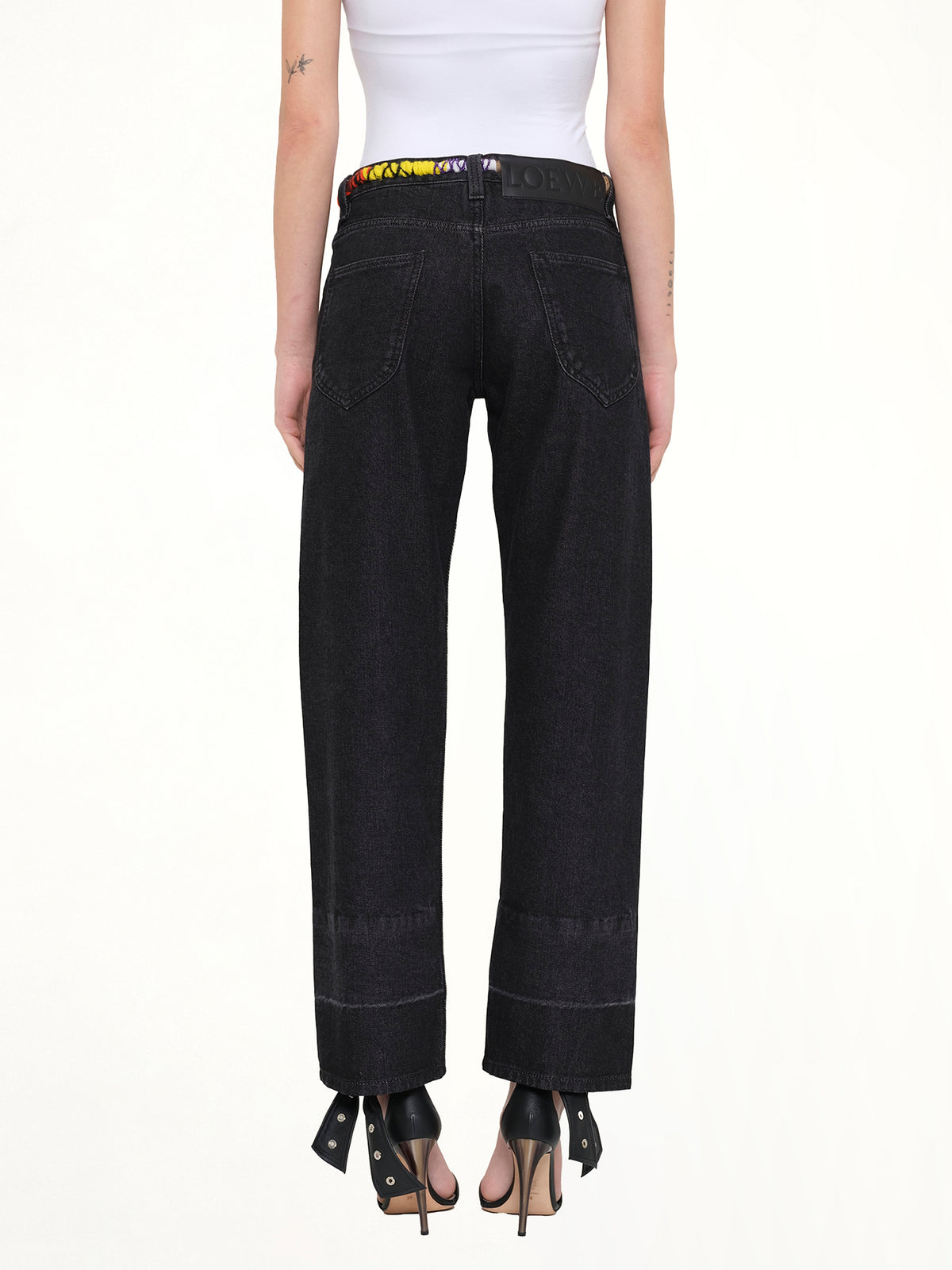 Embroidered Knot 5 Pocket Jeans in Black