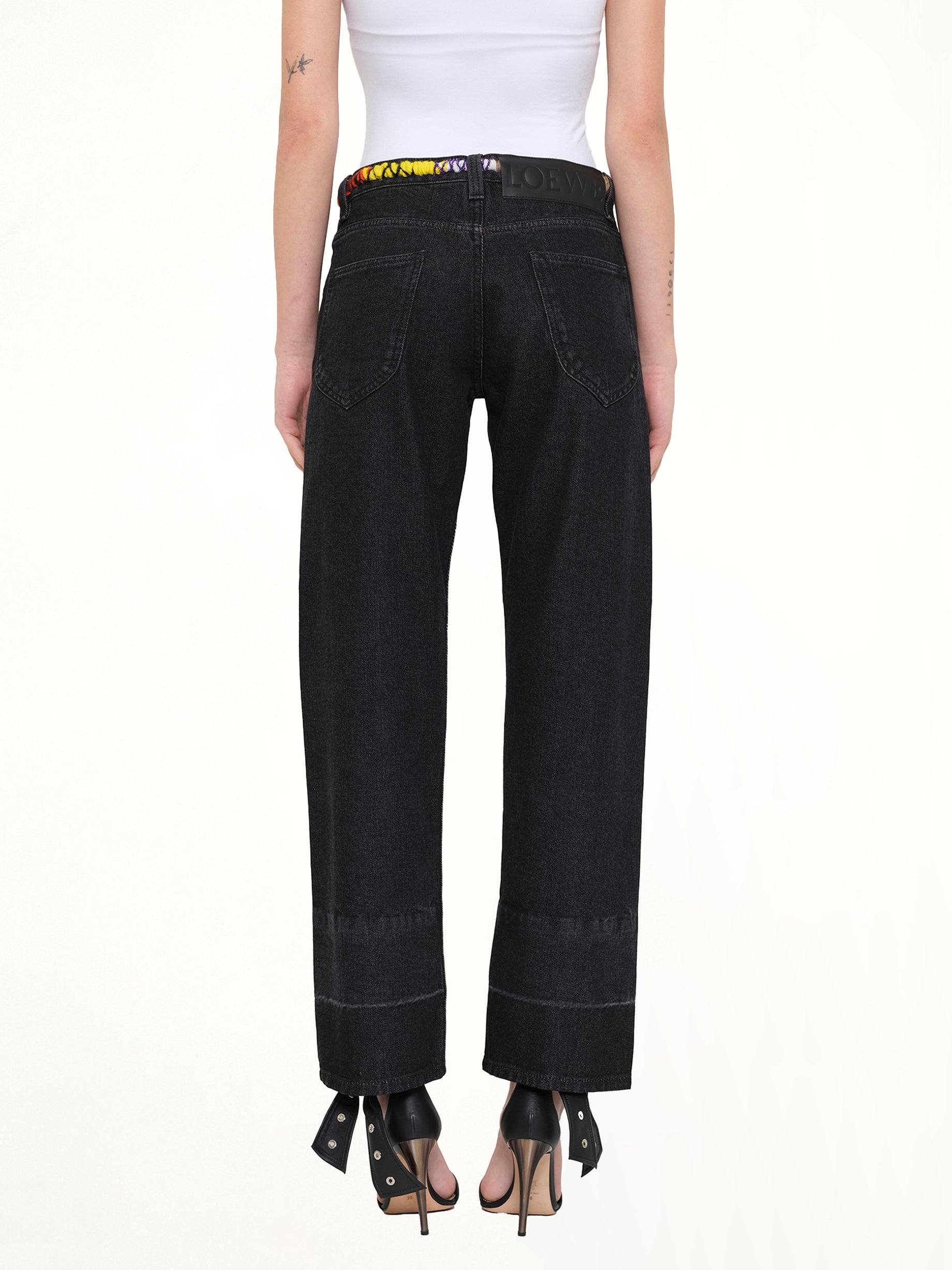 Embroidered Knot 5 Pocket Jeans in Black