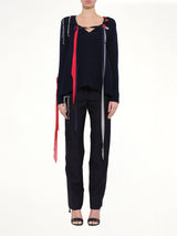 V Neck Ribbons Sweater in Navy