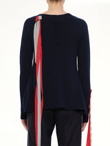 V Neck Ribbons Sweater in Navy