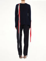 V Neck Ribbons Sweater in Navy