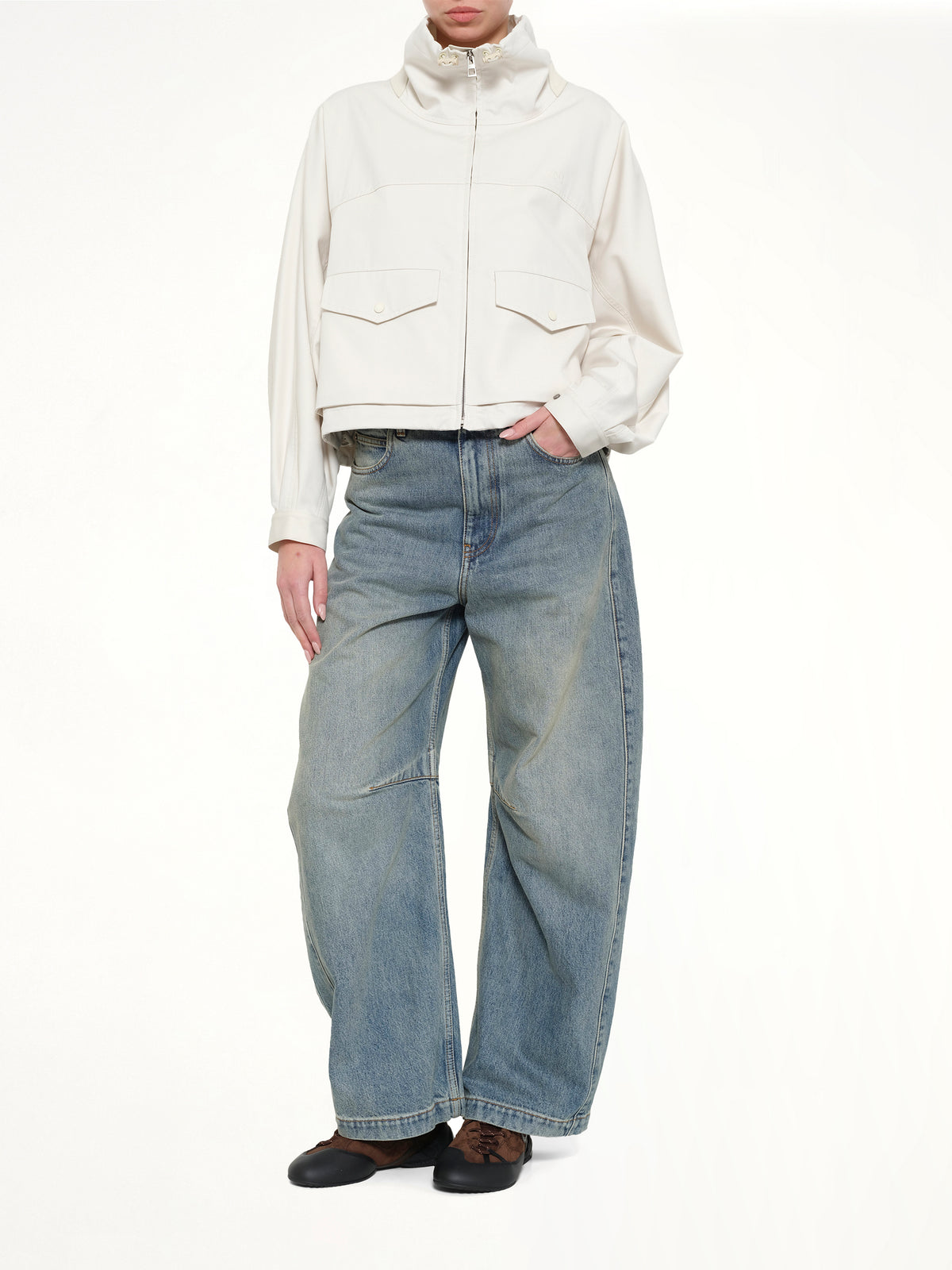 Cotton Silk Garbadine Jacket in Ivory