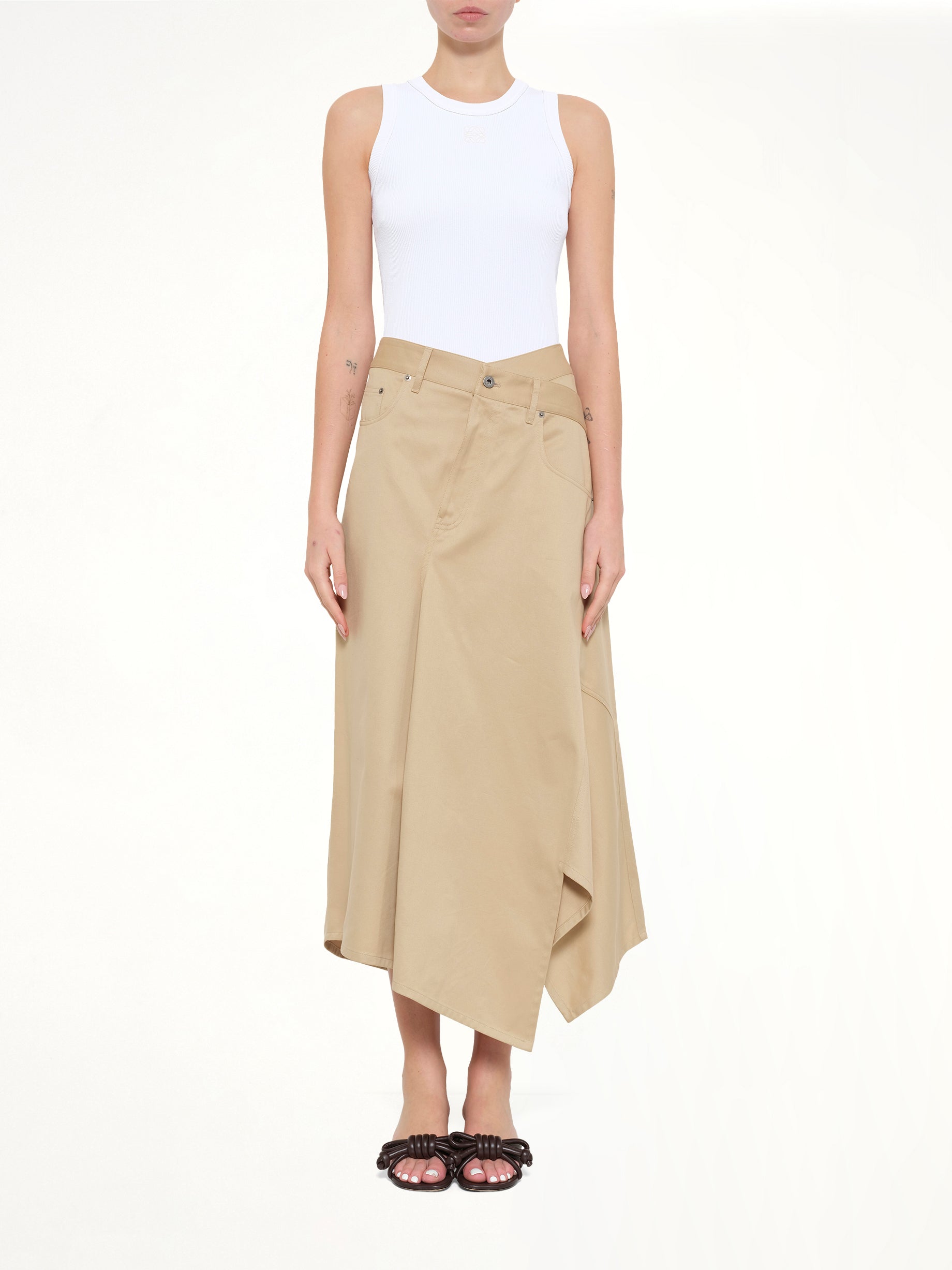 Cotton Utility Asymmetric Skirt in Beige