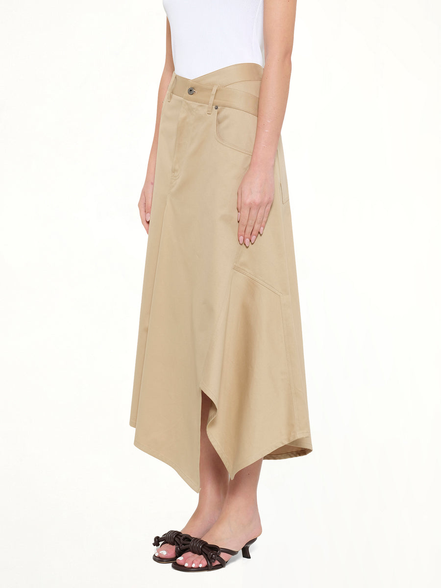 Cotton Utility Asymmetric Skirt in Beige