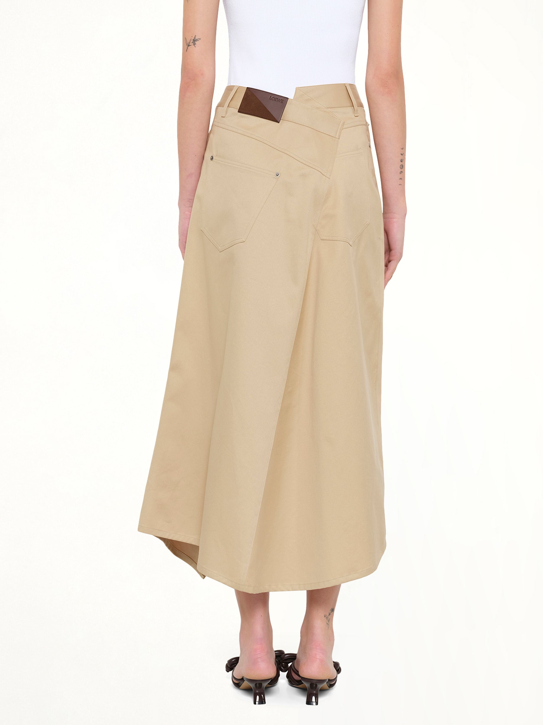 Cotton Utility Asymmetric Skirt in Beige