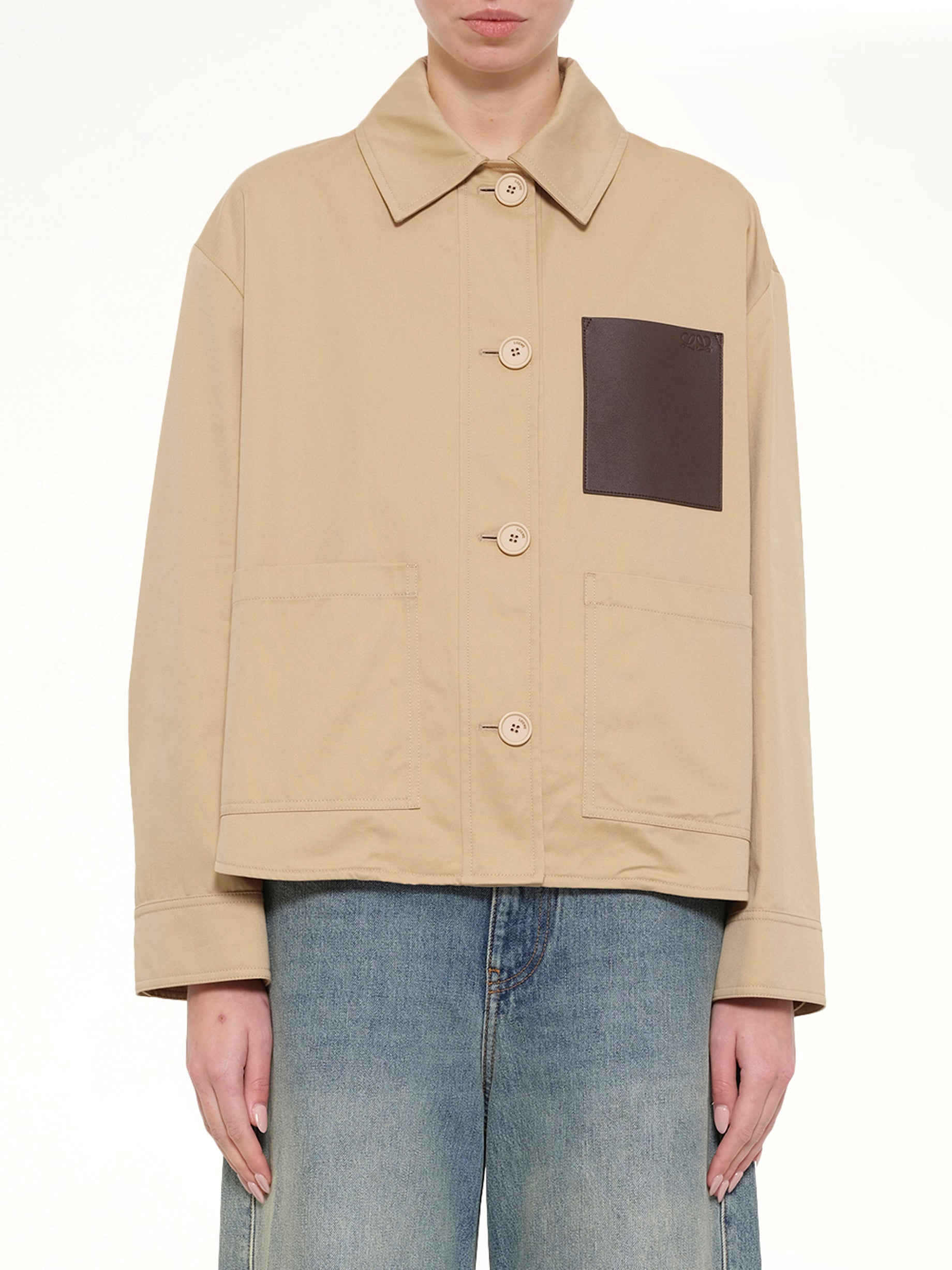 Cotton Utility Workwear Jacket in Beige
