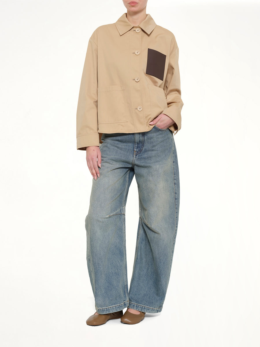 Cotton Utility Workwear Jacket in Beige