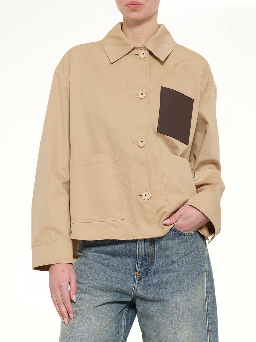 Cotton Utility Workwear Jacket in Beige