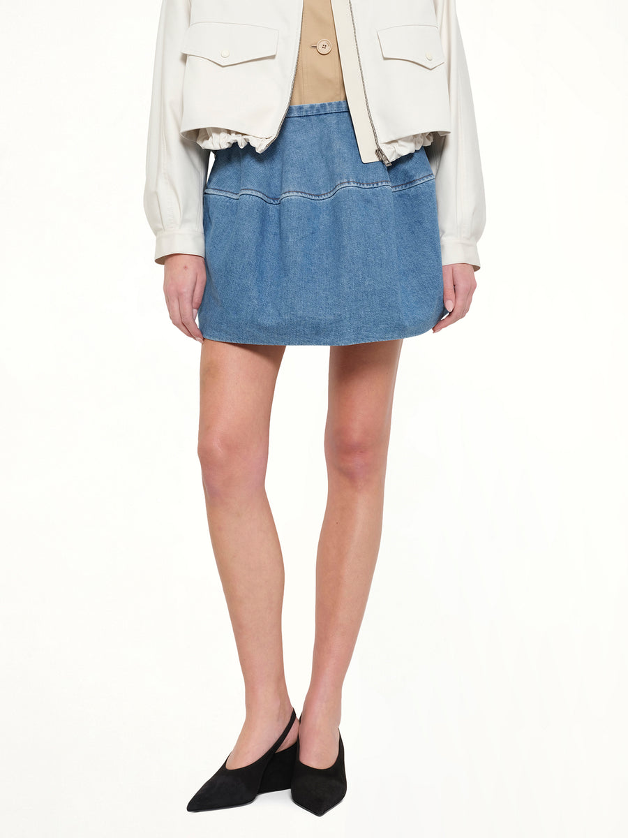 Denim Balloon Skirt in Light Blue