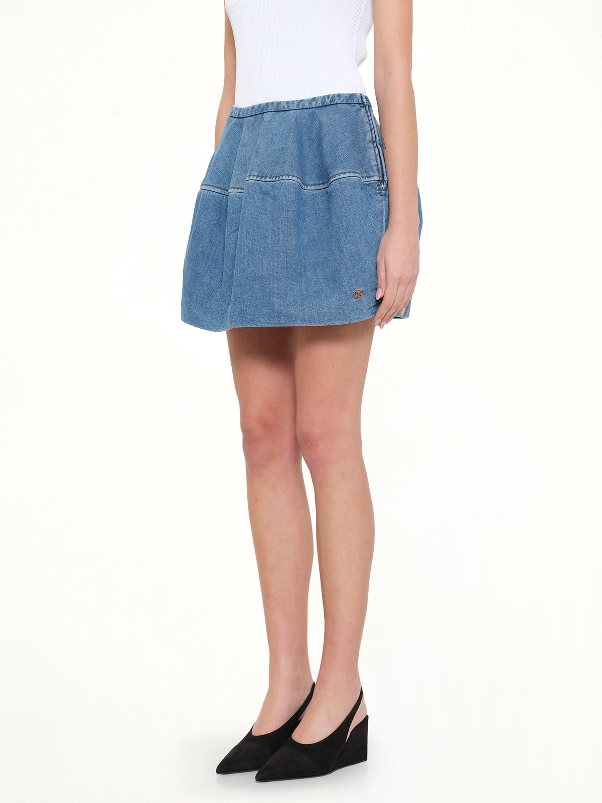 Denim Balloon Skirt in Light Blue