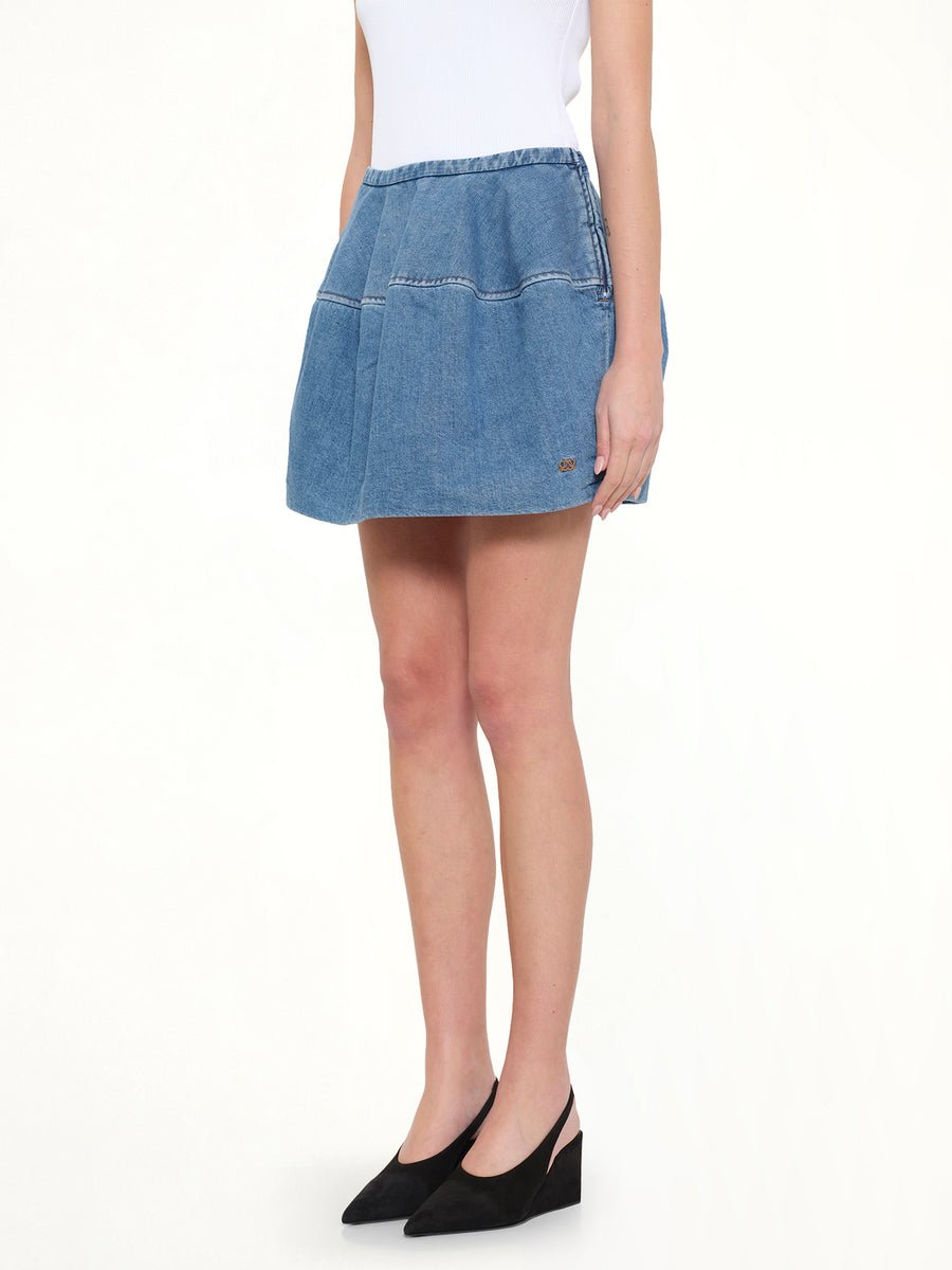 Denim Balloon Skirt in Light Blue