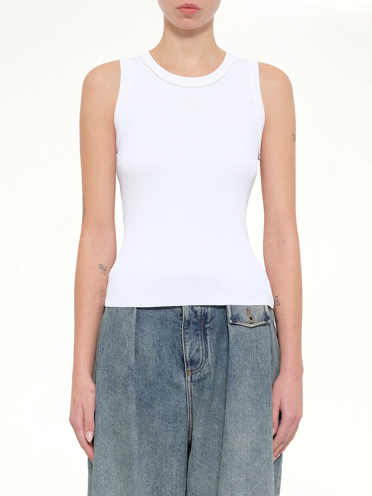 Tonal Anagram Tank Top in White