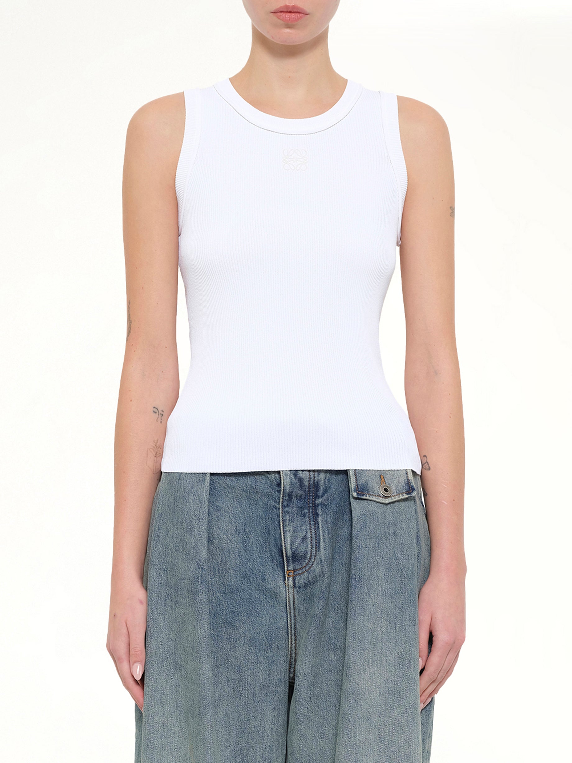 Tonal Anagram Tank Top in White