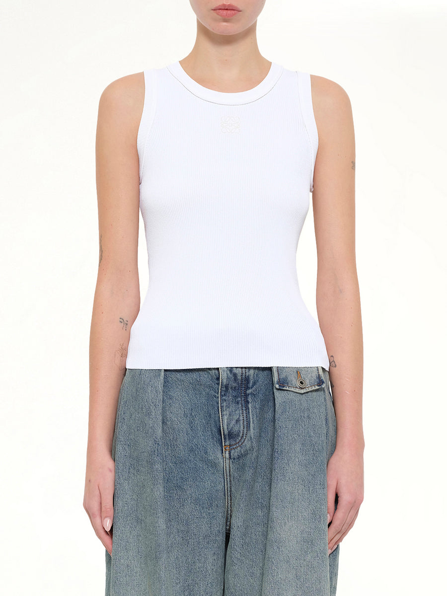 Tonal Anagram Tank Top in White